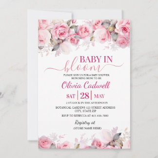 Convite Pink Watercolor Baby In Bloom Baby Shower  Invitat