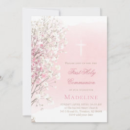 Convite pink watercolor baby's breath | First Communion