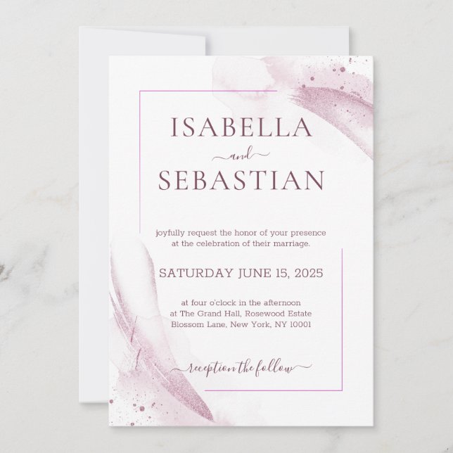 Convite Pink Watercolor Elegant Wedding (Frente)