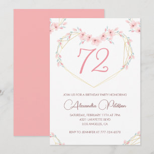 Convite Pink Watercolor Floral Boho 72.º aniversário