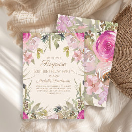 Convite Pink Watercolor Floral Surpresa 60º Aniversário