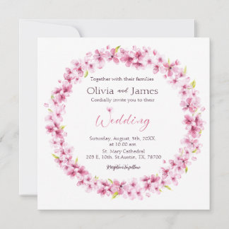 Convite Pink Watercolor Flowers Wreath Wedding Invitation