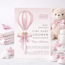 Convite Pink Watercolor Hot Air Balloon Girl Baby Shower