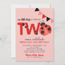 Pink Watercolor Ladybug 2nd Birthday invitation