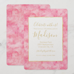 Convite Pink Watercolor Olá Belo Aniversário