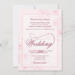 Convite Pink Watercolor Peonies Fancy Script Wedding