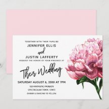 Pink Watercolor Peony Flower, Casamento Moderno