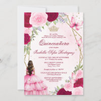 Pink Watercolor Princesa Castanha Cabelo Quinceane