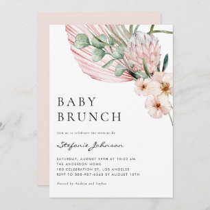 Convite Pink Watercolor Protea Tropical Baby Brunch