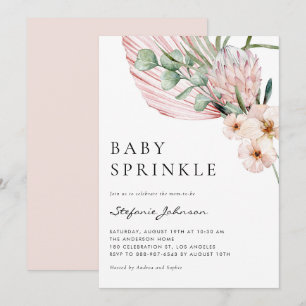 Convite Pink Watercolor Protea Tropical Baby Sprinkle