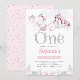 Convite Pink Watercolor Unicorn Fairytalt Primeiro Anivers