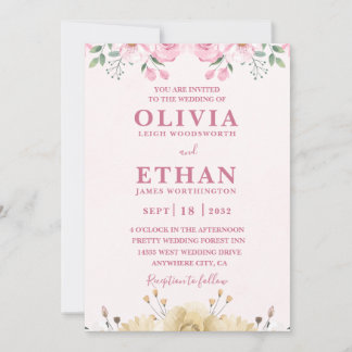 Convite Pink Watercolor Wedding Party Virtual Invitation 