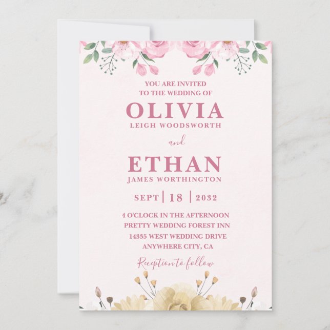 Convite Pink Watercolor Wedding Party Virtual Invitation  (Frente)