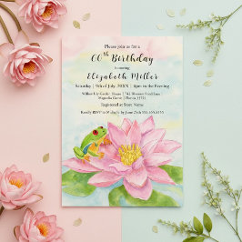 Convite Pink Waterlily & Tree Frog Any Age Birthday 