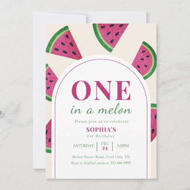 Convite Pink Watermelon Custom Photo 1st Birthday   (Frente)