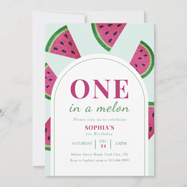 Convite Pink Watermelon One In A Melon Photo Birthday   (Frente)