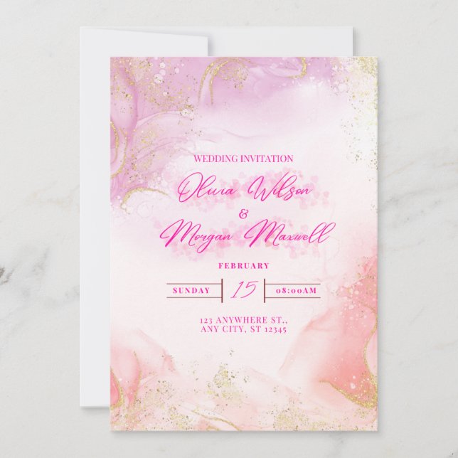 Convite Pink  Wedding Invitation (Frente)