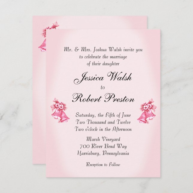 Convite Pink Wedds Bells (Frente/Verso)