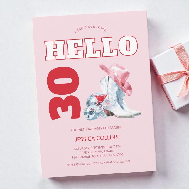 Convite Pink Western Disco Cowgirl 30th Birthday Party (Pink Western Disco Cowgirl 30th Birthday Party Invitation)