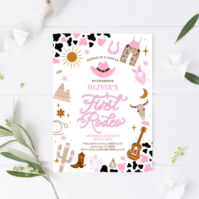 Convite Pink Western First Rodeo Invitation (Criador carregado)