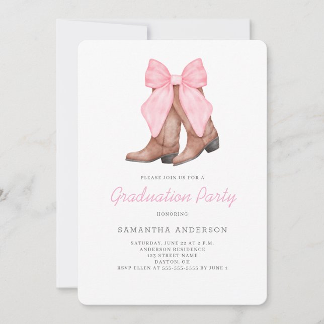 Convite Pink Western Graduation Party  (Frente)