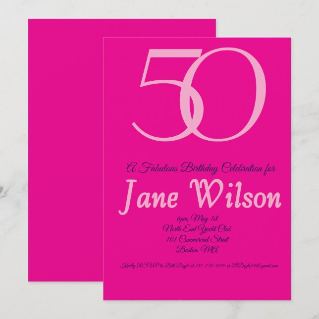 Convite  Pink, white and black 50th Birthday Invitation (Frente/Verso)