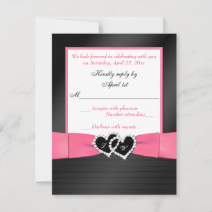 Convite Pink White Black FAUX Pleats Heart Wedding RSVP 2