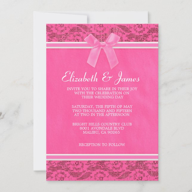 Convite Pink & White Country Lace Wedding Invitations (Frente)