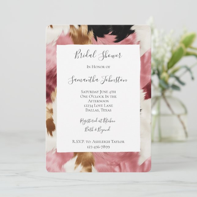 Convite Pink White Gold Black Abstract Bridal Shower (Em pé/Frente)