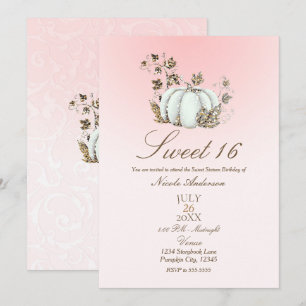 Convite Pink White Pumpkin Fada Conto de Fadas Doce 16
