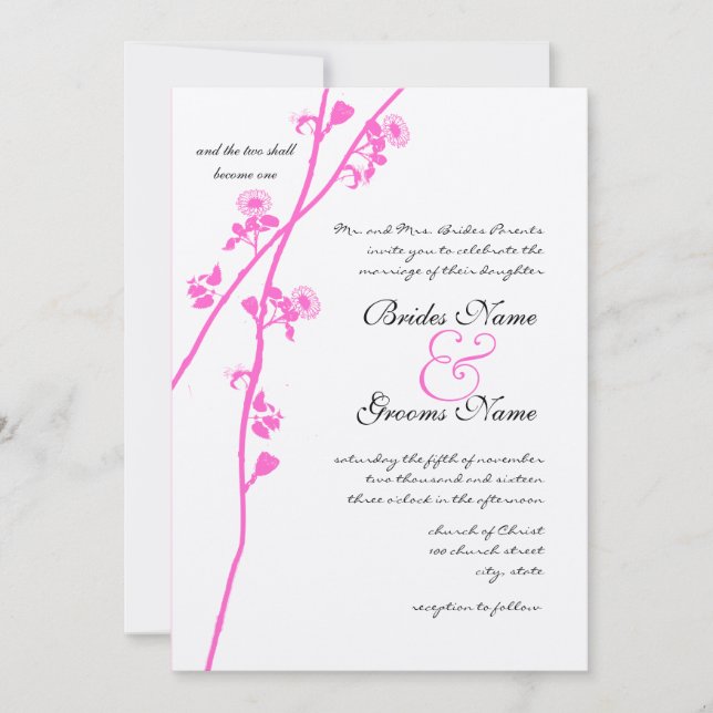 Convite Pink Wild Flower Branch Wedding Invitation (Frente)