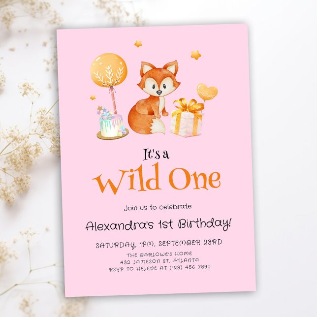 Convite Pink Wild One Baby Girl Primeiro Aniversário (Pink Wild One Baby Girl First Birthday Invitation)