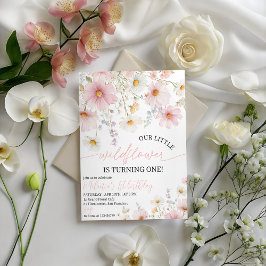 Convite Pink Wildflower 1st Birthday Invitation