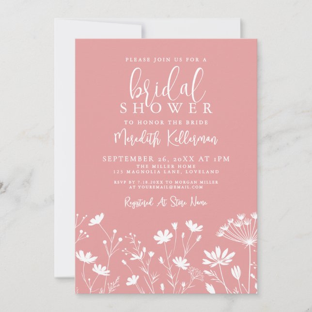 Convite Pink Wildflower Bridal Shower (Frente)