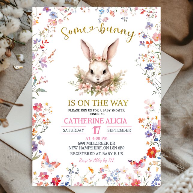 Convite Pink Wildflower Bunny Baby Shower (Criador carregado)