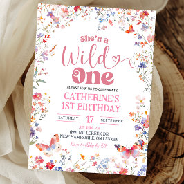 Convite Pink Wildflower Girl First Birthday