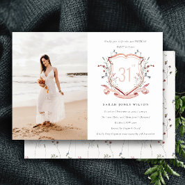 Convite Pink Wildflower Monograma Foto de Crest Aniversári