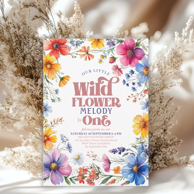 Convite Pink Wildflower Wild One 1st birthday Invitation (Criador carregado)