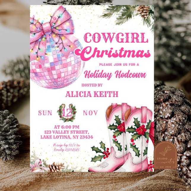 Convite Pink Winter Christmas Cowgirl Holiday Party (Criador carregado)