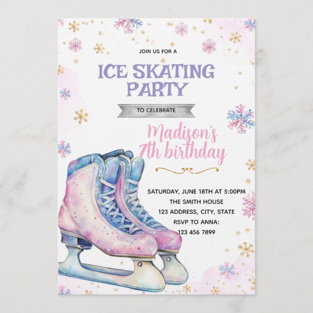 Convite Pink winter ice skating invitation (Frente)