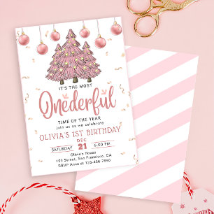Convite Pink Winter Maravilhosa Árvores de Natal Aniversár