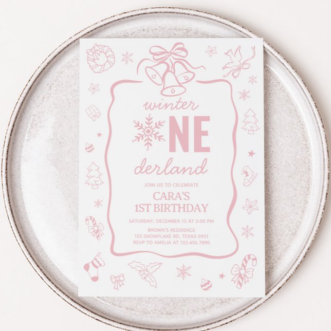 Convite Pink Winter Onederland Birthday Party  (Winter Onederland Birthday Invitation)