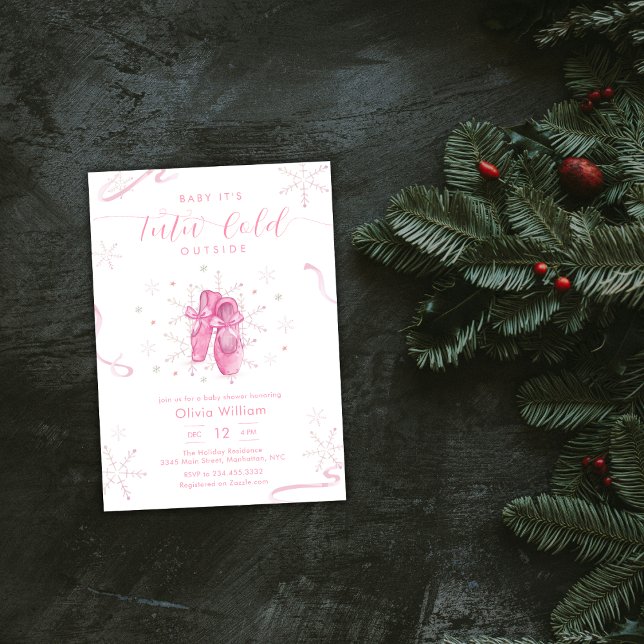 Convite Pink Winter Snowflake Ballerina Baby Shower (Pink Winter Snowflake Ballerina Baby Shower Invitation)