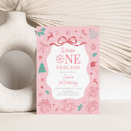 Convite Pink Winter Wonderland First Birthday Party