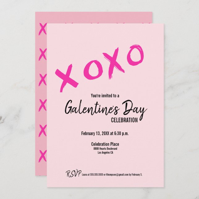 Convite Pink XOXO Cute Galentine's Day Party (Frente/Verso)