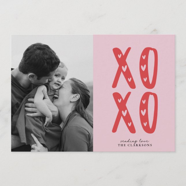Convite Pink XOXO Modern Valentine’s Day Photo Card (Frente)
