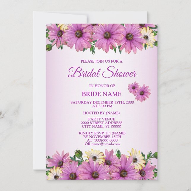 Convite Pink Yellow Floral Rustic Bridal Shower Party (Frente)
