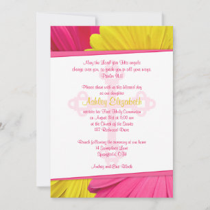 Convite Pink Yellow Gerber Daisy 1rua Communion