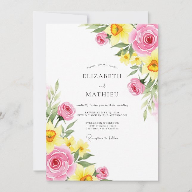 Convite Pink Yellow Jubilant Spring Wedding (Frente)