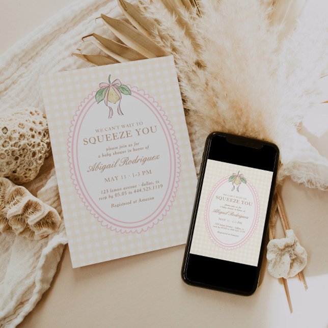 Convite Pink & Yellow Lemon Bow Baby Shower (Criador carregado)